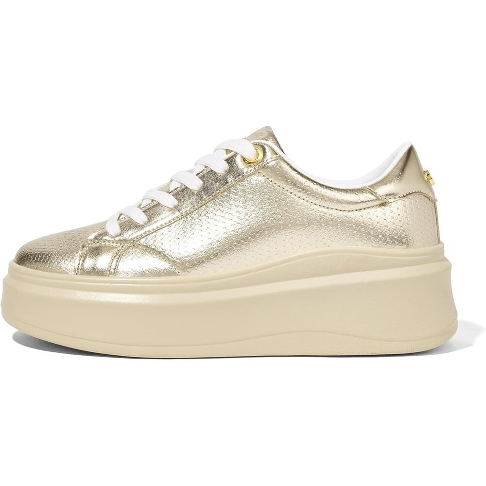 Lucky Step Women Gold Platform Faux Leather Low Top Casual Walking Sneakers